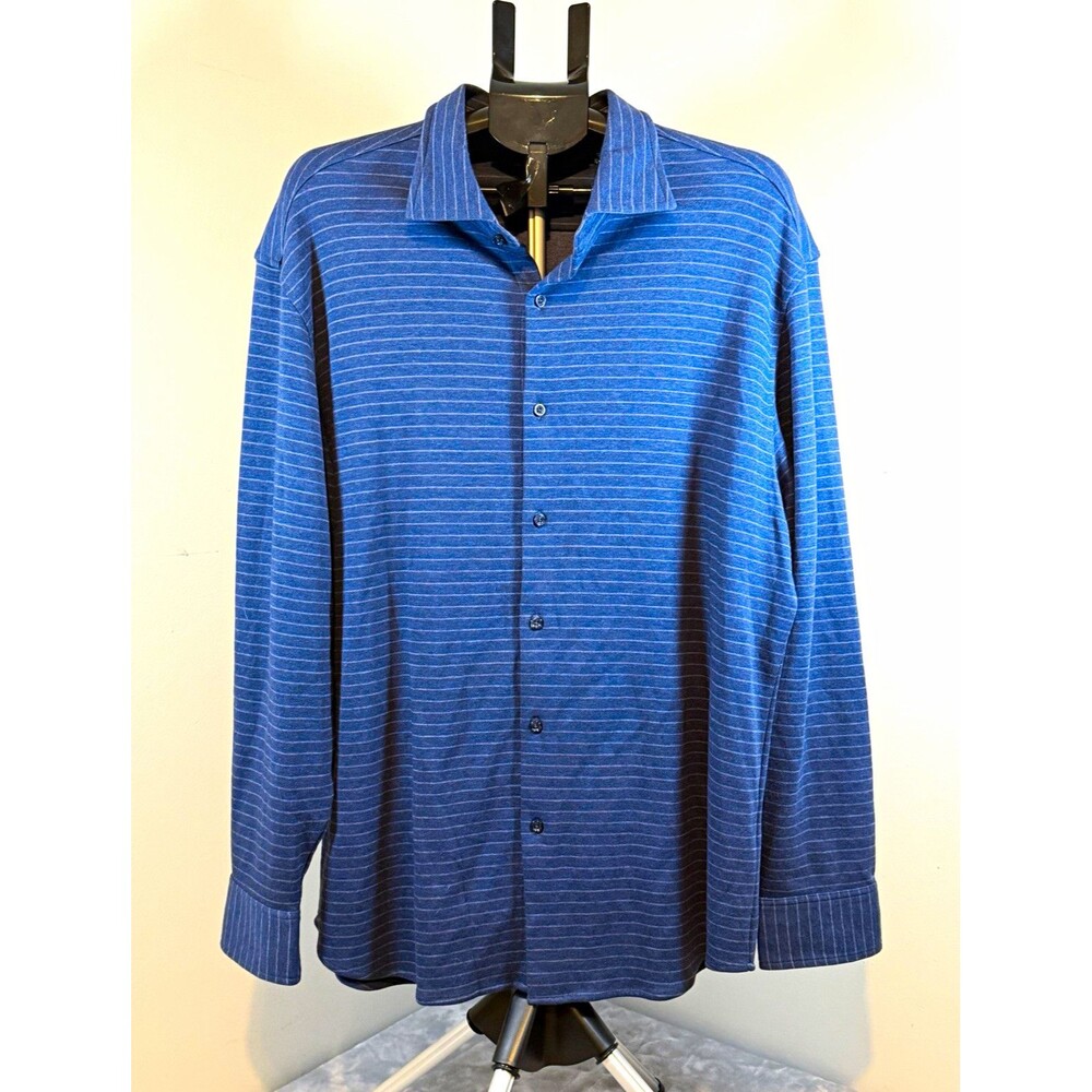 Hart Schaffner Marx Men's XL Blue Striped Knit Cotton/Nylon Button-Up LS Shirt